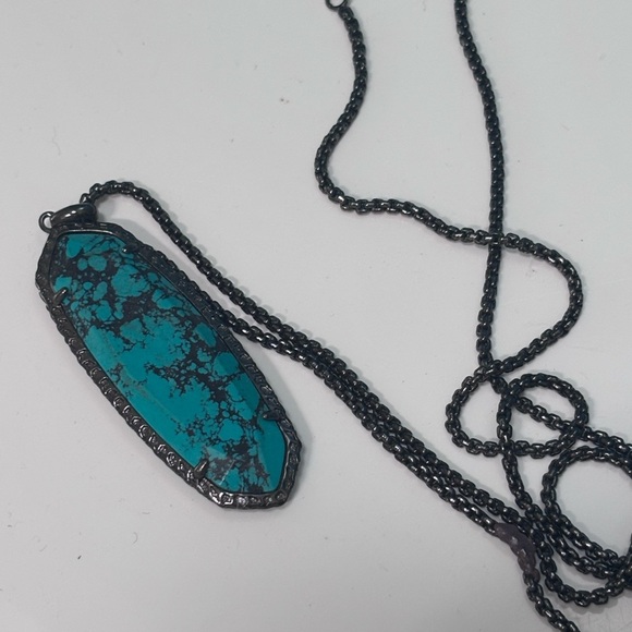 Kendra Scott Layden Variegated Teal Gunmetal Long Pendant Necklace - Picture 2 of 2
